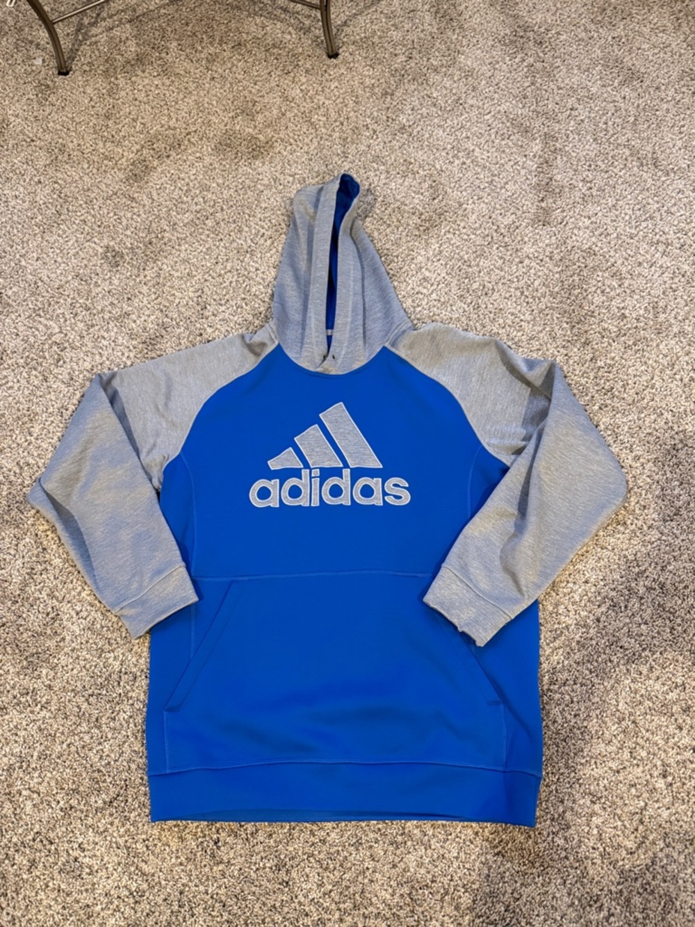 Men’s L Adidas Royal Blue and Light Gray Raglan Hoodie